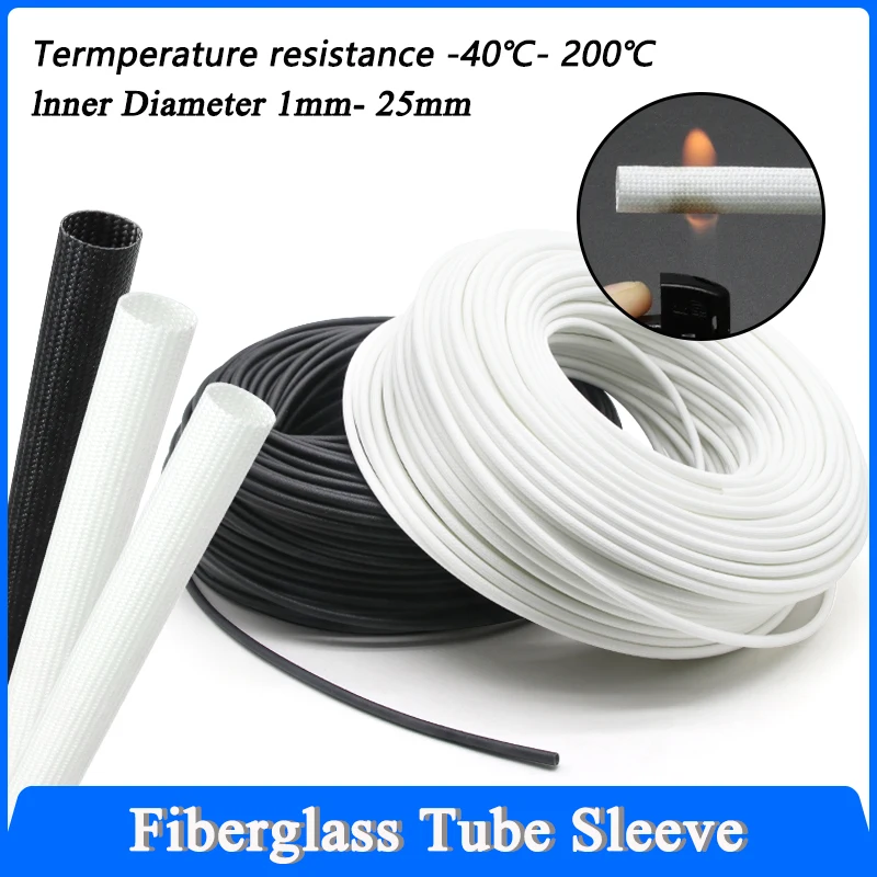 

High Temperature Fiberglass Tube 1 ~ 25mm Silicone Resin Braided Flame Resistant Fiber Glass Insulate Cable Wire Protect Sleeve