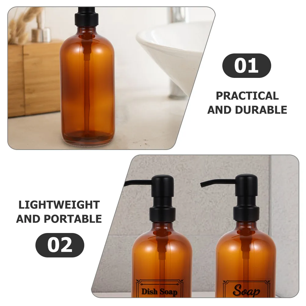 

Набор из 2-х стеклянных дозаторов для мыла с гладкой поверхностью и помпой, многоразовые, герметичные, для жидкого мыла и шампуня, для ванной и кухни