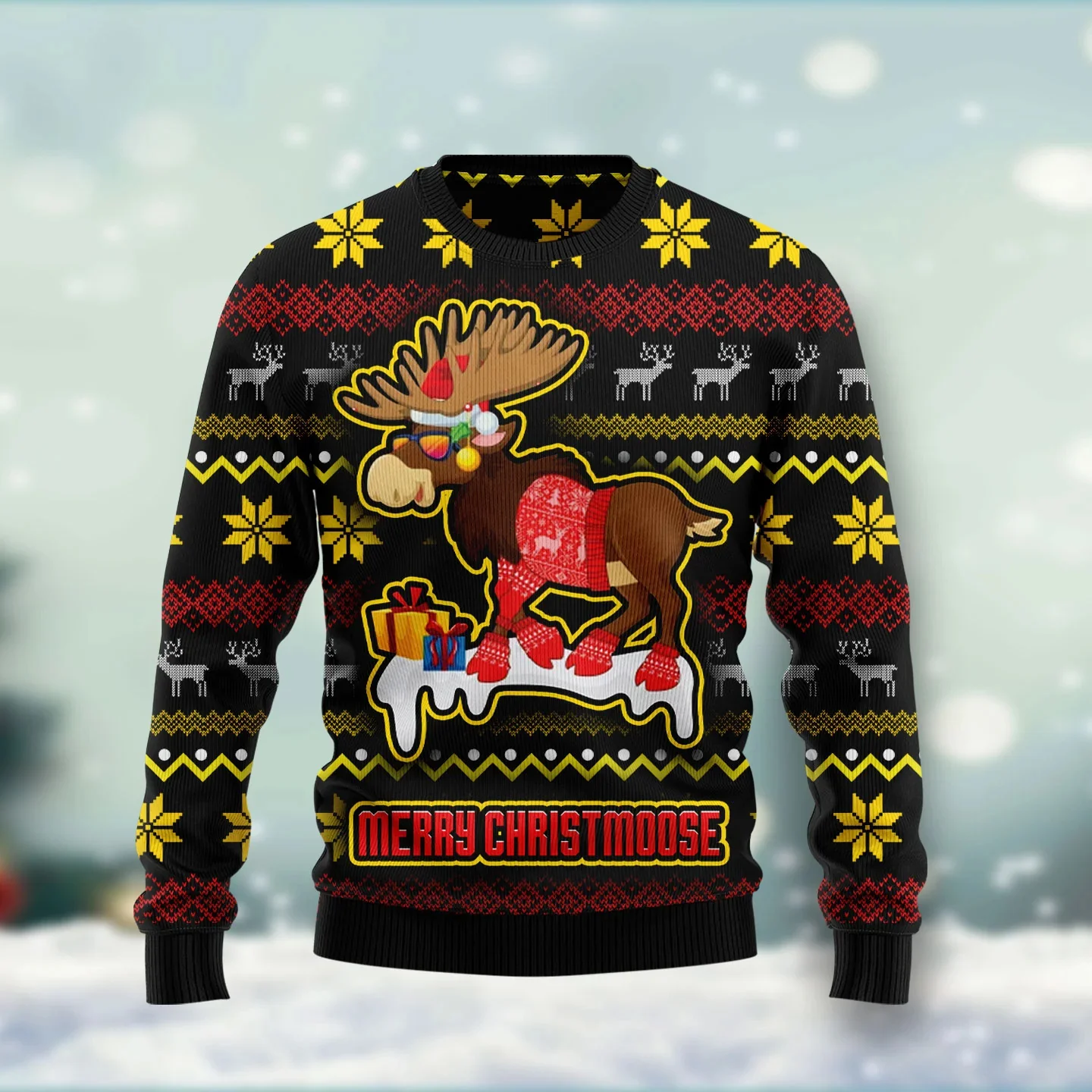

Merry Christmas Moose & Bear Pattern 3D Printed Men's Ugly Christmas Sweater Winter Unisex Casual Warm Knitwear Pullover MY52