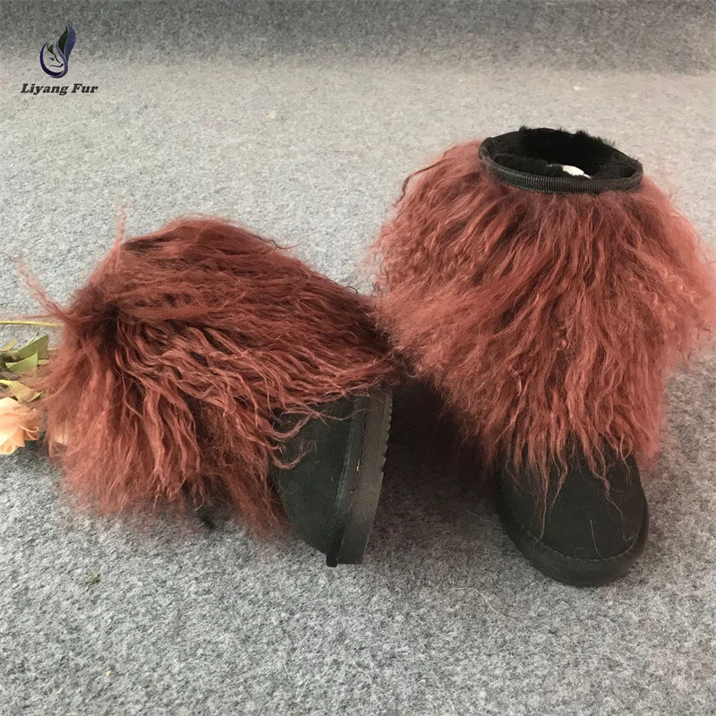 Real Mongolian Sheep Fur Snow Boots Factory Supply Fur Boot Winter Shoes For Girls