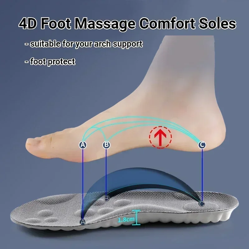 4D Sport Insole Super Soft Shoes Sole Pads for Feet Shock Absorption Baskets Shoe Sole Arch Support Orthopedic Inserts