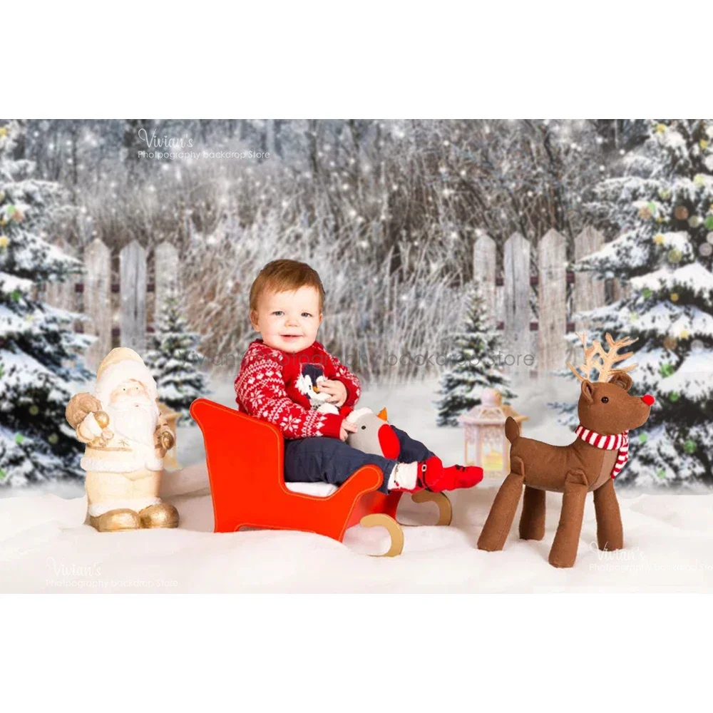 Winter Forest Christmas Trees Backdroop Kids Photocall Family Portrait Snowy Snowflake Background Child Baby Photostudio Props