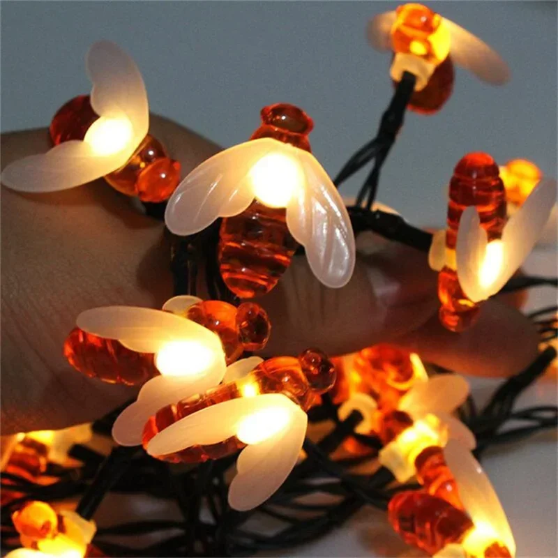 Creative Little Bee String Lights Solar Outdoor Garden 20/50/100 LED Christmas Atmosphere Fairy Lamp for Bedroom Courtyard Decor