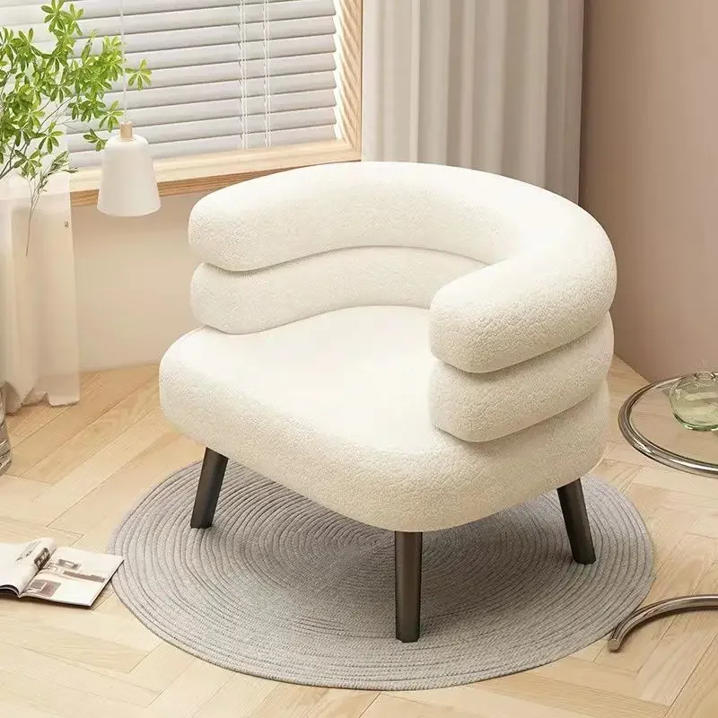 

Lamb Fleece Lazy Sofa Chair Single Living Room Bedroom Balcony Casual Makeup Chair Dresser Stool