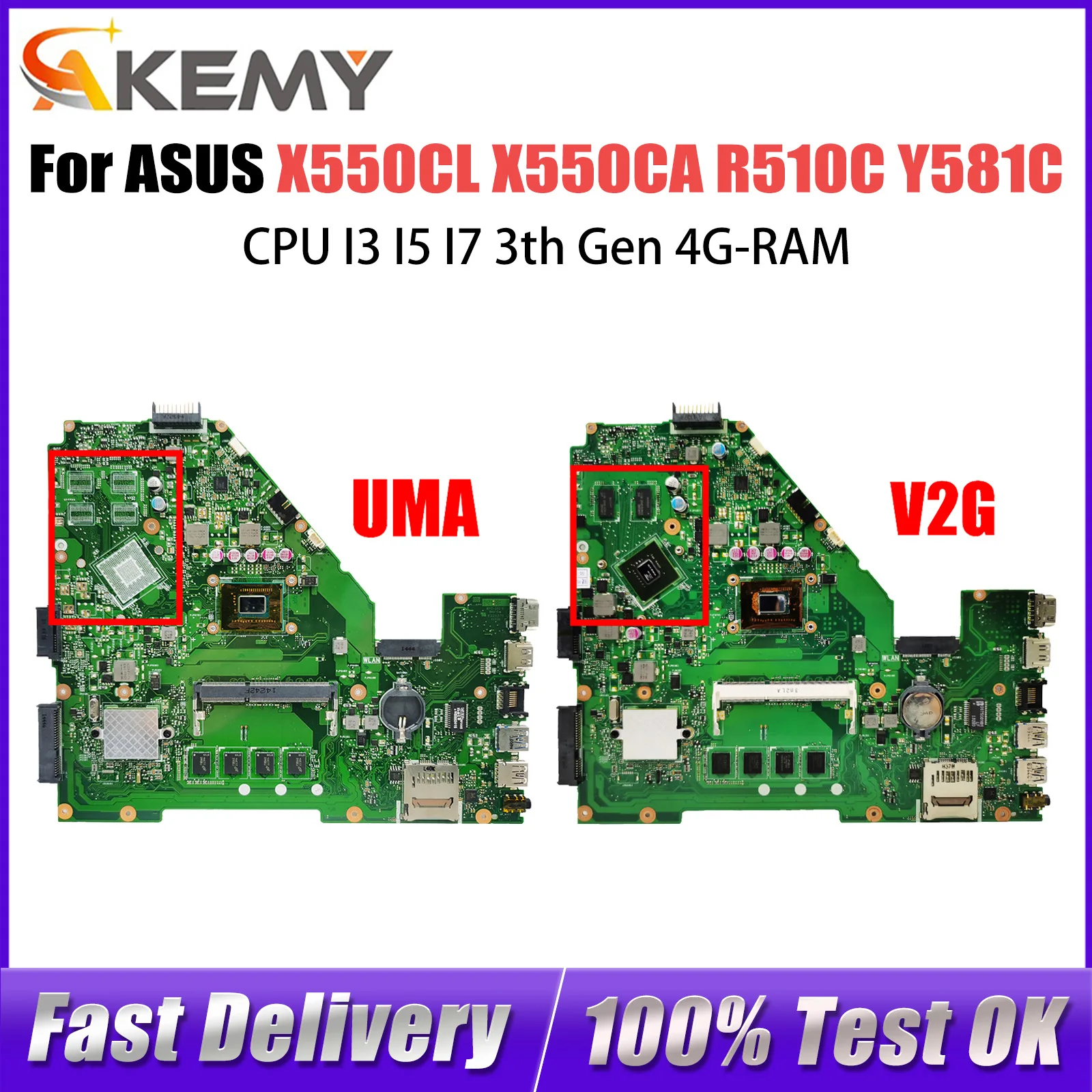 

X550CL Mainboard For ASUS X550CA X550CC R510C Y581C X550C Laptop Motherboard CPU I3 I5 I7 3th Gen 4G-RAM GT710M