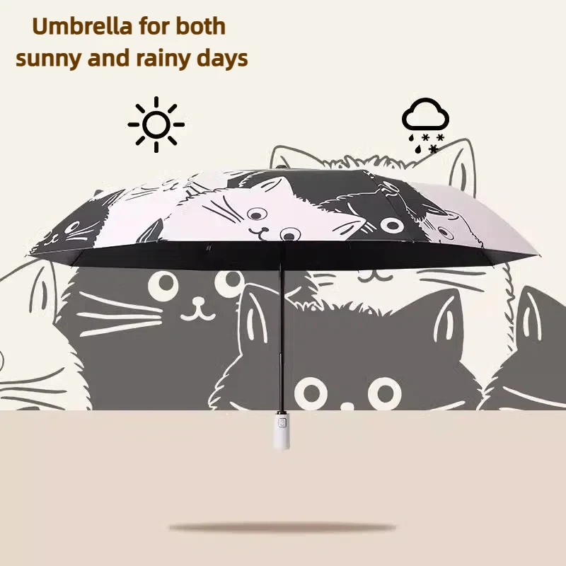 Xiaomi Cartoon Black White Cat Sunny And Rainy Dual-Use Umbrella UV Resistant Portable Folding Automatic Umbrella