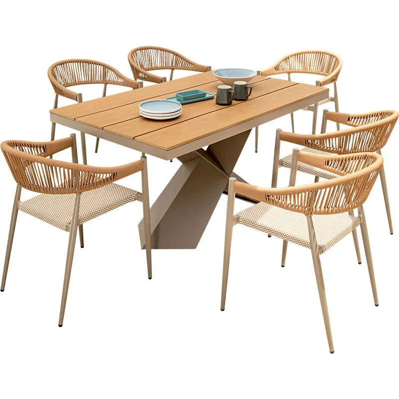 

Outdoor Nordic rattan chair high-end outdoor table and chair courtyard garden plastic wood table