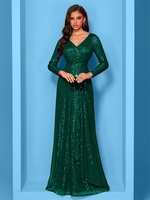 Luxury Floor Length V-Neck Evening Dress Women Elegant Party Maxi Dress Sequin Long Sleeves Prom Cocktail Dress Gowns