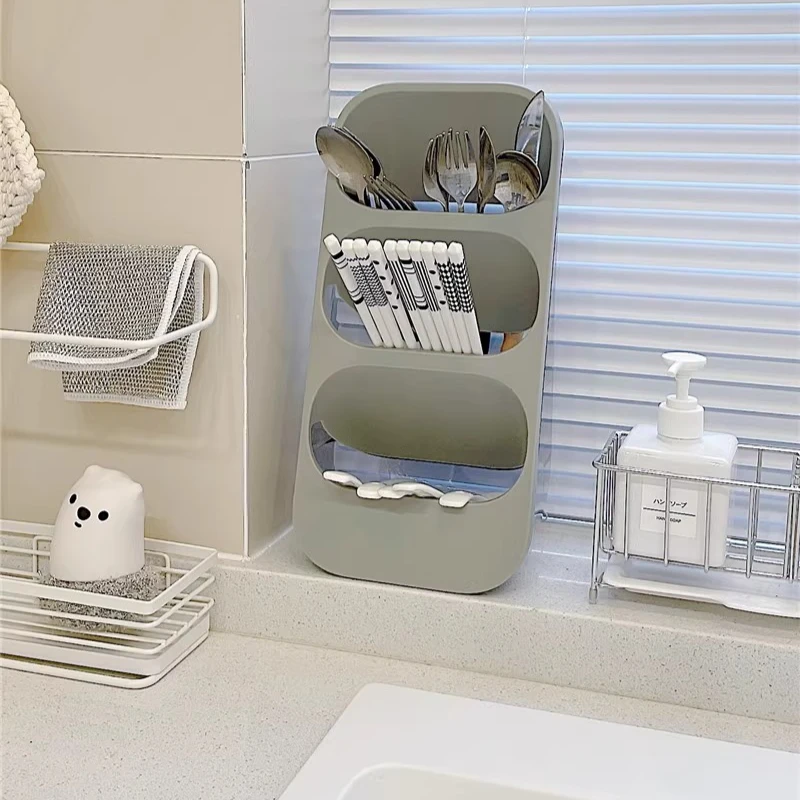 Chopsticks Storage Box Organizer Household Countertop Multifunctional Kitchen Cutlery Spoon Storage Rack Drain Storage Holders