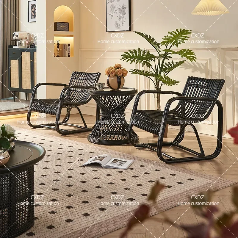 Indonesian Rattan Woven Recliner Chair Nordic Modern Simple Lounge Seat for Living Room Bedroom Hotel Cafe Coffee Table