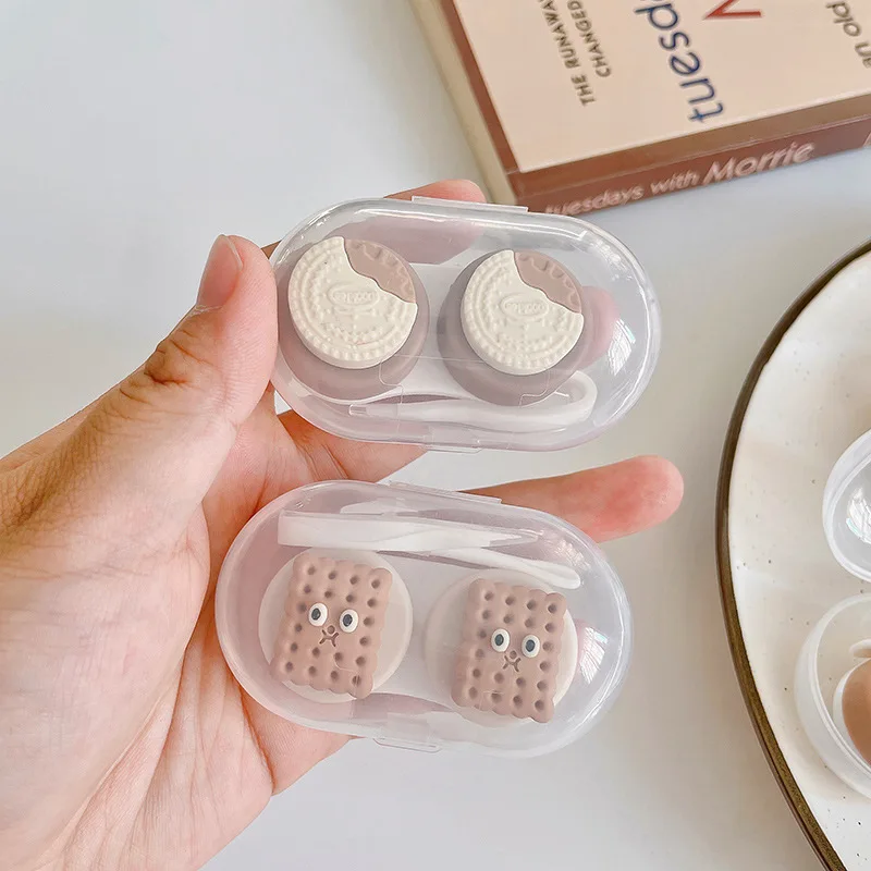 Kawai الكرتون عدسات لاصقة صندوق القهوة الفاكهة البطيخ Bowknot عدسات لاصقة ستيريو للعيون صندوق العناية بالعين مع الملقط