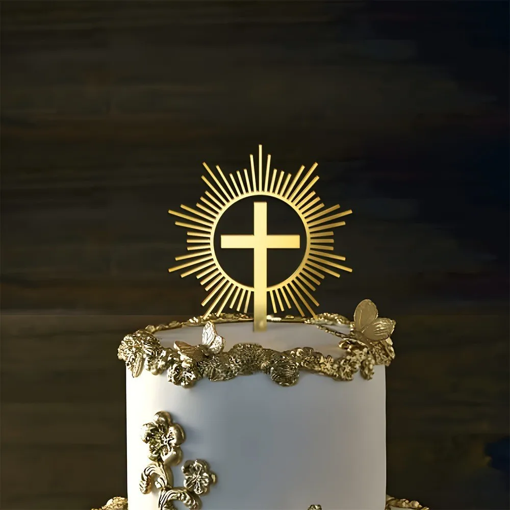 1/5 Stück Goldenes Kreuz & Taube Kuchendeckel Heilige Kommunion Dekor, Taufe Partyzubehör, Erstkommunion Kucheneinsatz Babyparty – Detail 4