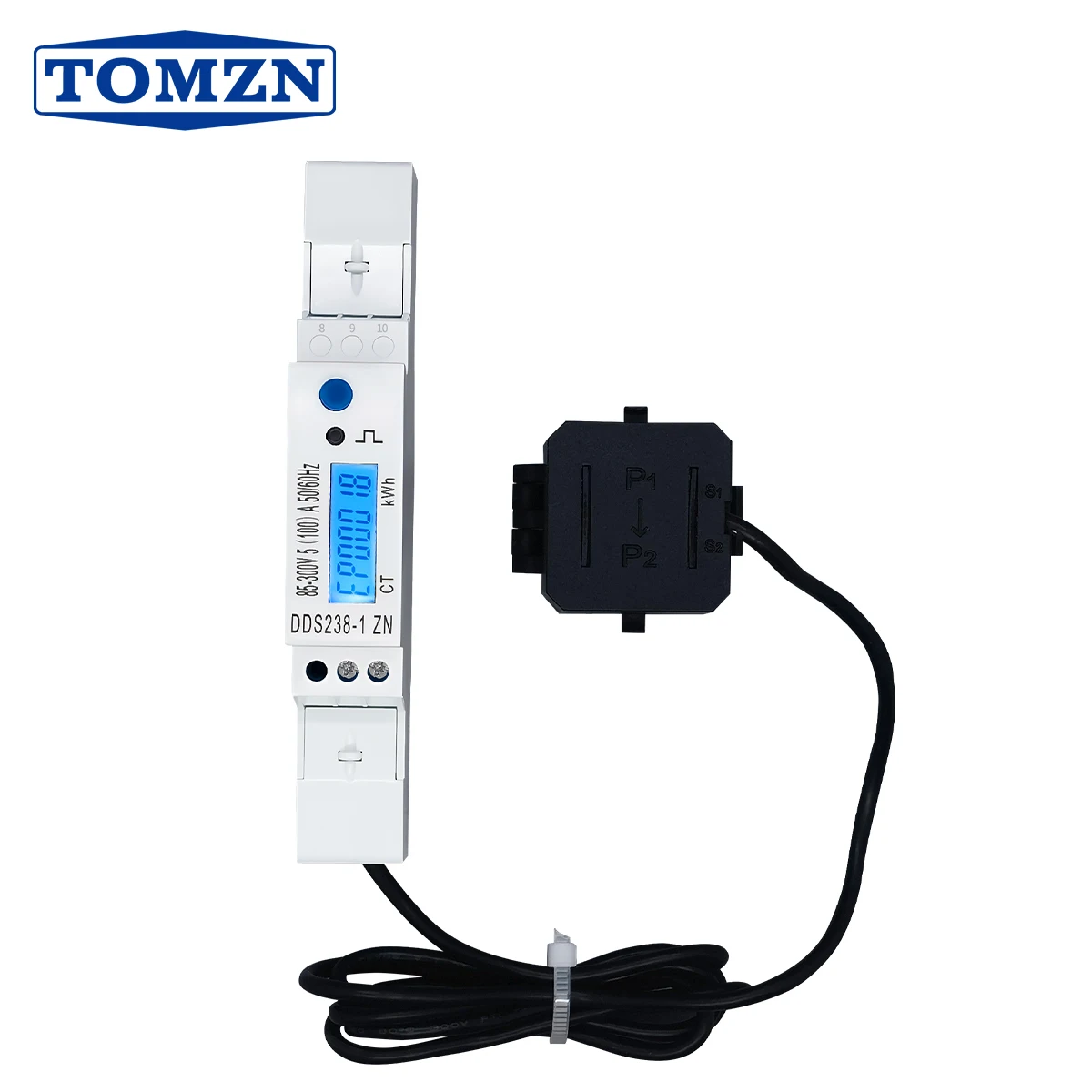 TOMZN Energy Meter CT LCD 85-300V Max 400V 100A 50/60Hz Positive Reverse Active Reactive Energy Voltage Current Hz PF Backlight