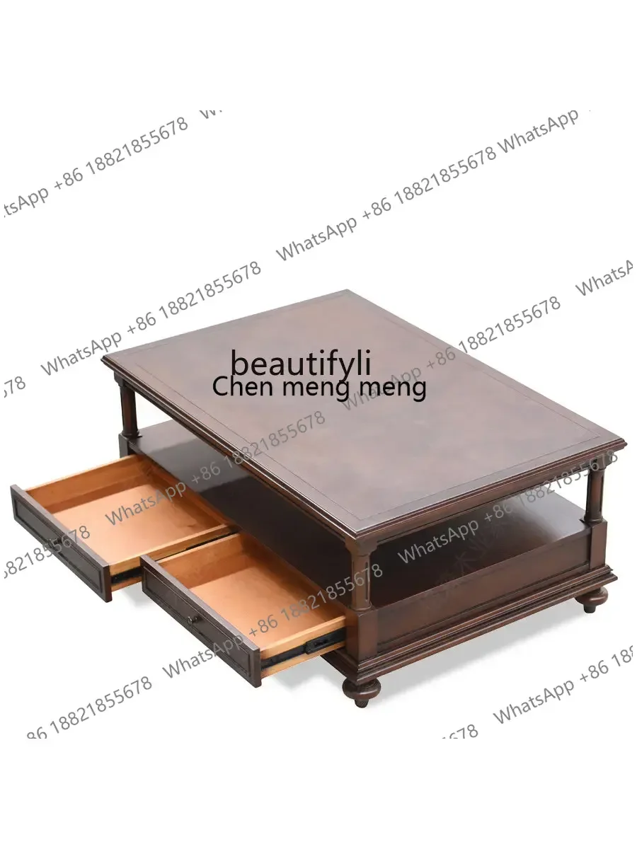 ss 8617  American-Style Solid Wood Retro Rectangular Coffee Table French-Style Mid-Ancient Balcony Tea Table Coffee Table with D