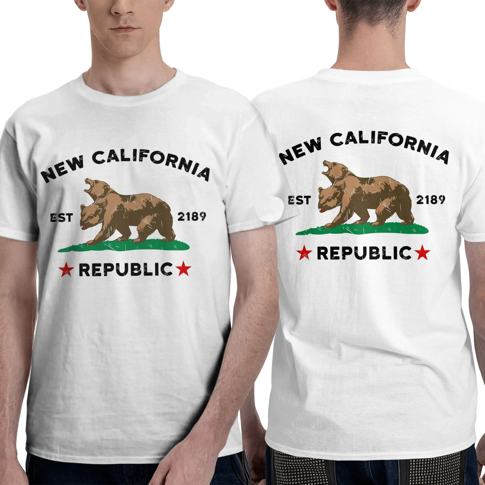 100% Cotton New california republic T-Shirt Men's Double Sided T Shirt Men Round Neck Summer Shirts Tops S-6XL