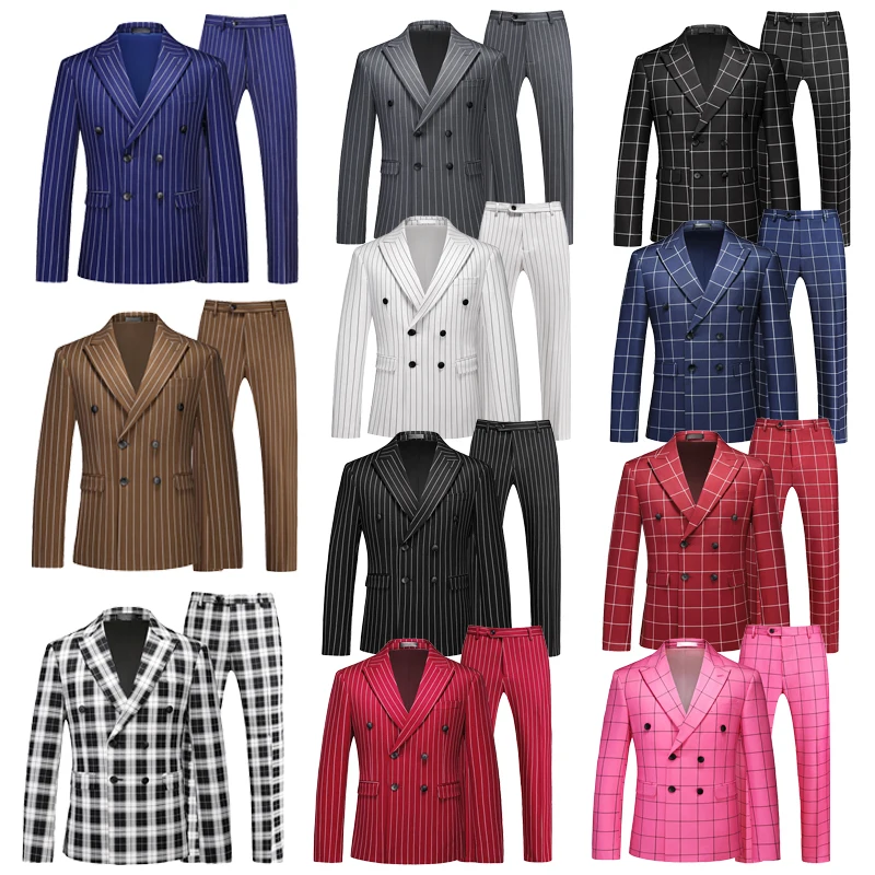 

2025 Fashionable Slim Fit Single/double Breasted Wedding Suits for Men, Multi-color Striped/checkered Mens Blazer Sets (2 Piece)