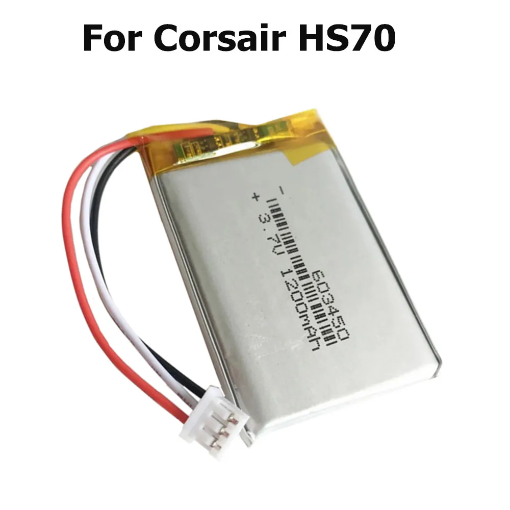 1200mAh 3.7V 603450 Replacement Battery For Corsair HS70 SE HS75 XB HS70 Pro HS80 Wireless Headphone