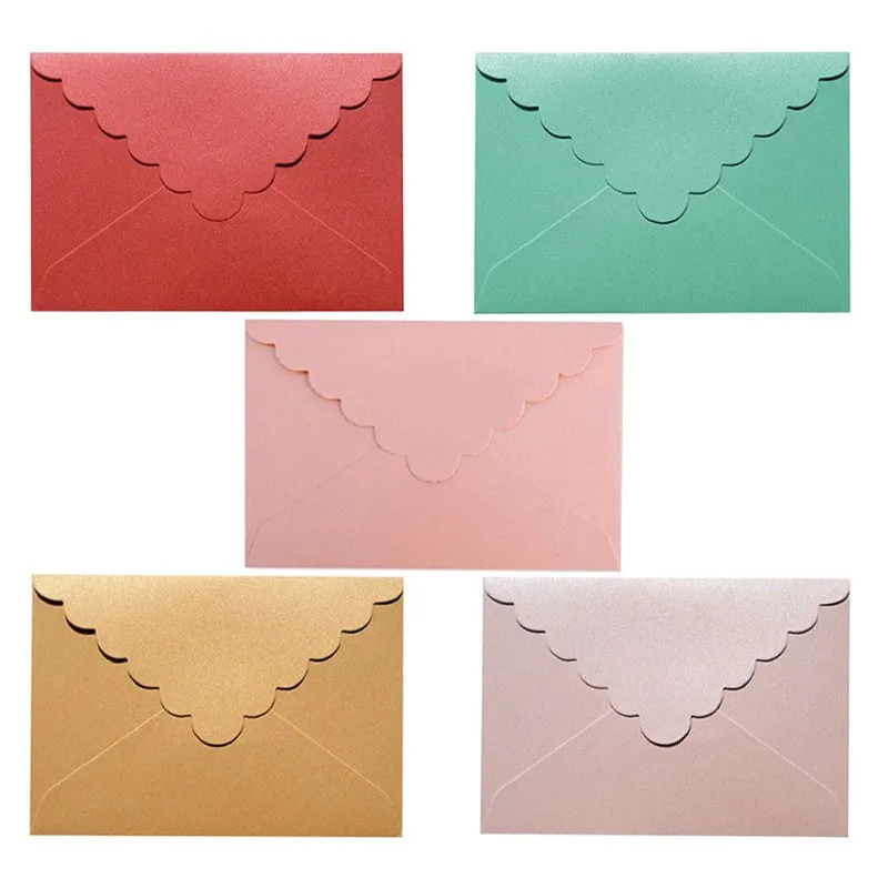 10Pcs Envelopes Letter Wavy Pearly Triangle Envelope Wedding Invitations Stationary DIY Party ceremony gift Grass green 11*16cm