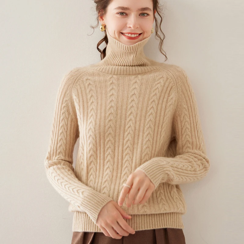 Hot selling autumn/winter new wool sweater casual solid knitted pullover thick high collar ladies' Top loose cashmere Blouse