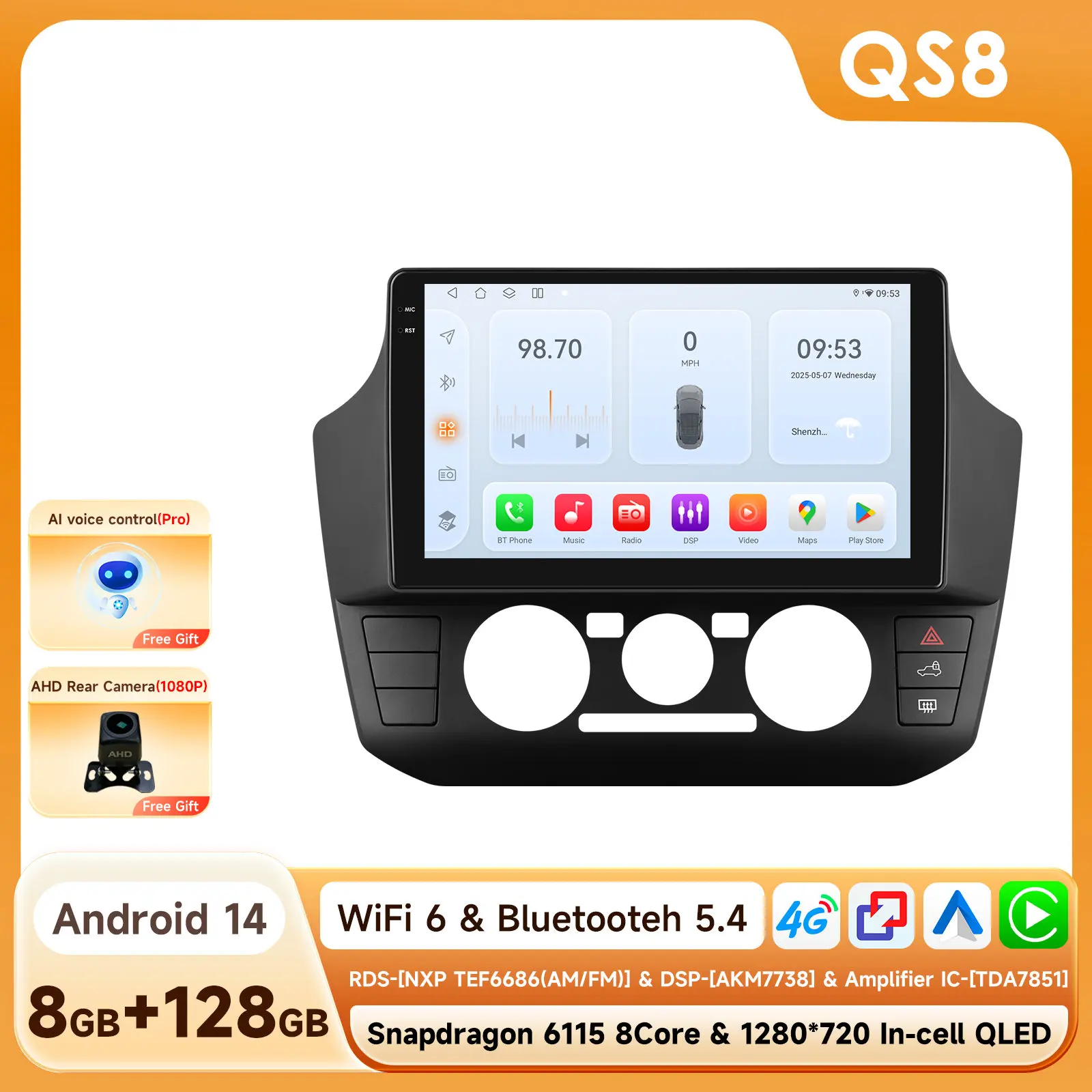 CarPlay Android Auto autoradio voor Volkswagen UP 2017 - 2023 handmatige airco GPS intelligente systemen stereo multimedia autoradio 6115
