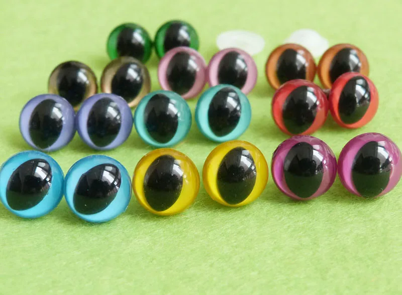 40pcs/lot new arrvial 12mm toy cat eyes plastic safety eyes with white washer for diy doll accessories---10 colors option