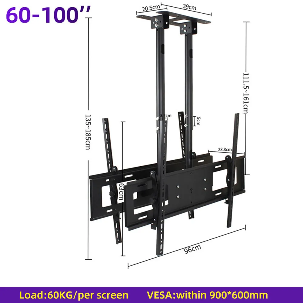 HILLPORT TV Ceiling Mount TV Bracket Hanger 2 Screens Soporte Para TV Rack Tilt For 60-100 inches Suporte  Monitor Arm T580