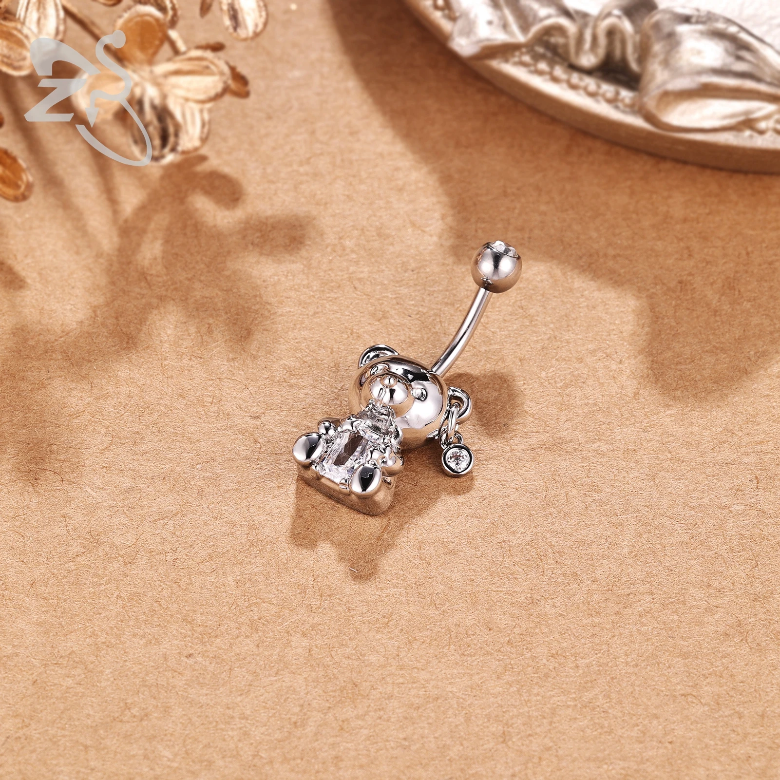 ZS 1 PC Butterfly Pendant Stainless Steel Belly Button Ring Women Girls CZ Crystal Navel Piercings Umbilical Rings Body Piercing