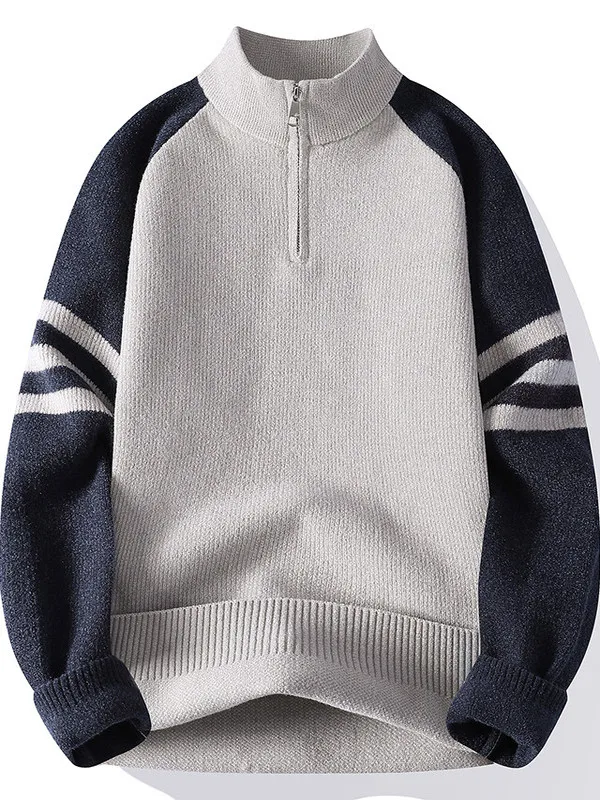 

Мужской вязаный свитер с воротником-стойкой на молнии, повседневный, универсальный, зимний, теплый, антипиллинговый, ветрозащитный, эластичный, однотонный