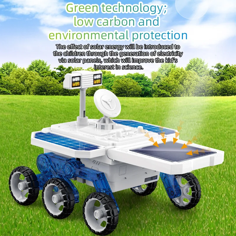 Brinquedo de veículo de exploração planetária movido a energia solar com tração nas quatro rodas automontada para crianças e modelo de montagem educacional