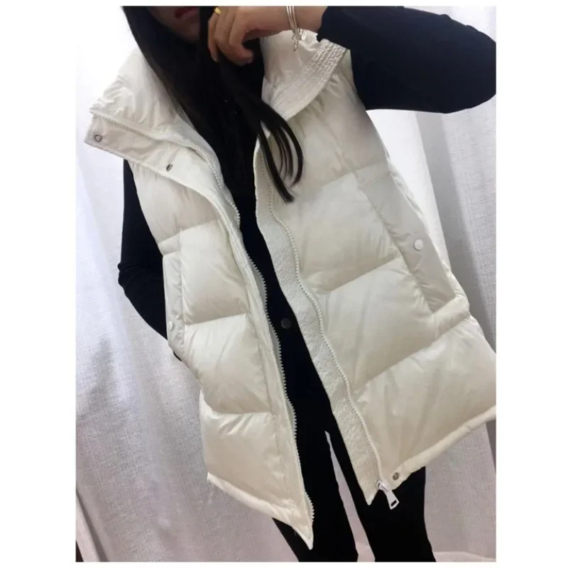 Down Vest Womens Autumn and Winter High-end Cattle Loose Thickened White Duck Down Collar Sleeveless Vest Women