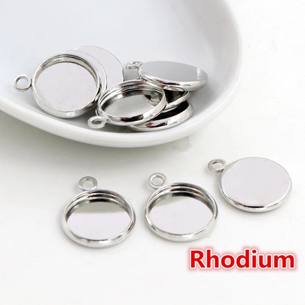 50pcs 12mm Inner Size Classic 7 Colors Plated One Sided Double Hanging Simple Style Iron Material Cameo Setting Pendant Tray