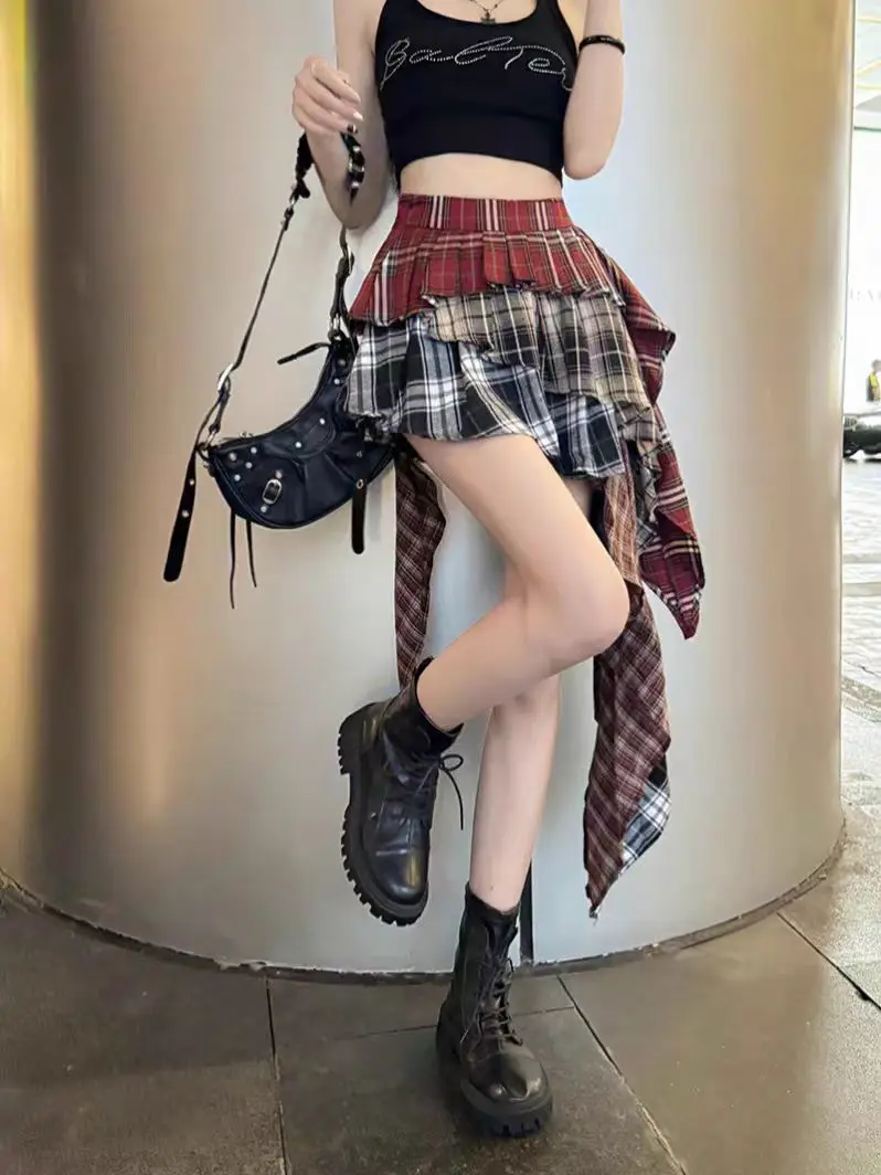 New In Y2k Skirt For Women 2024 Summer Autumn Plaid Patchwork Tassel Sexy Mini Short Skirt Japan Popular Skirt