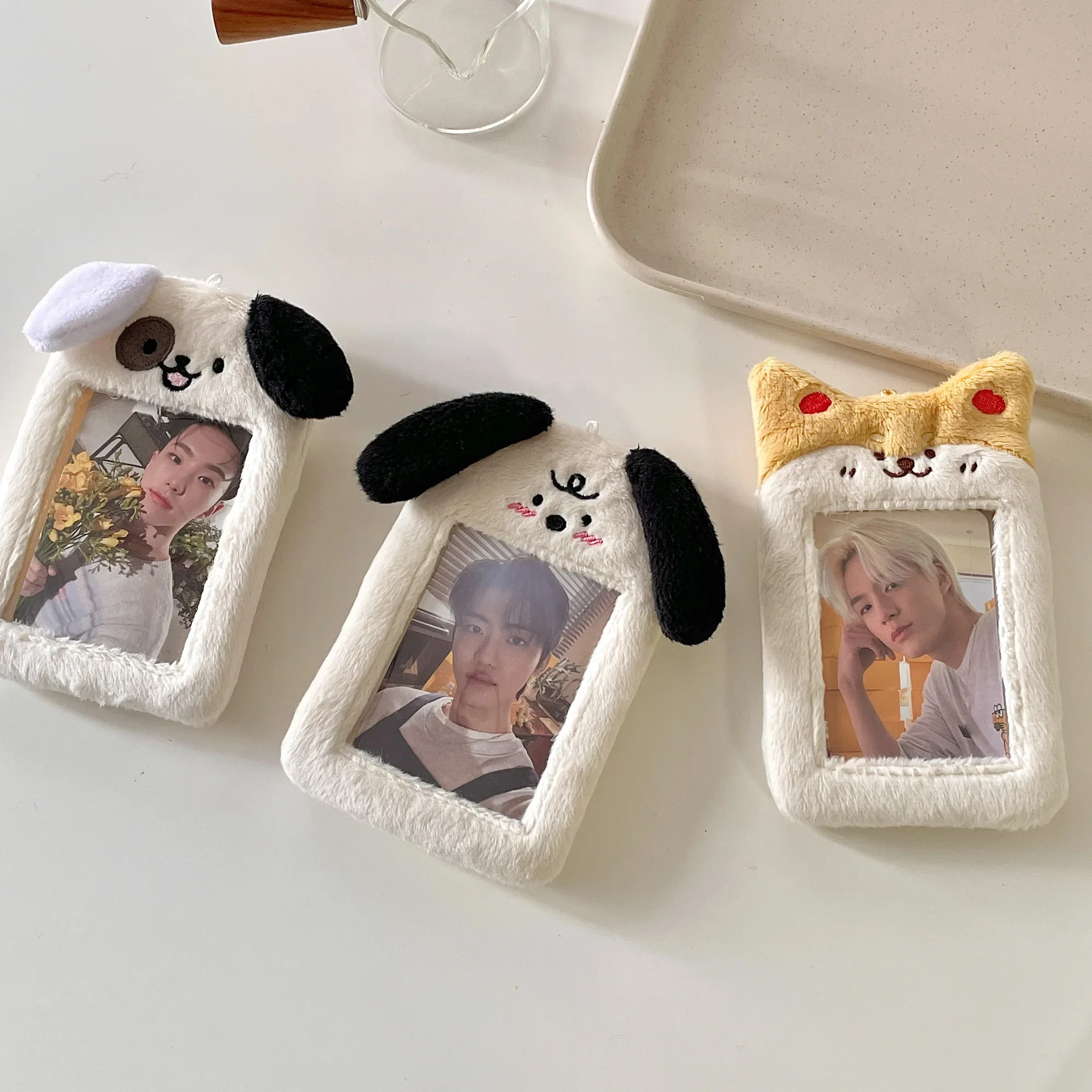 Kawaii Puppy Plush Photocard Holder Credit ID Bank Card Photo Bus Card Protective Case Photo Sleeves Stationery