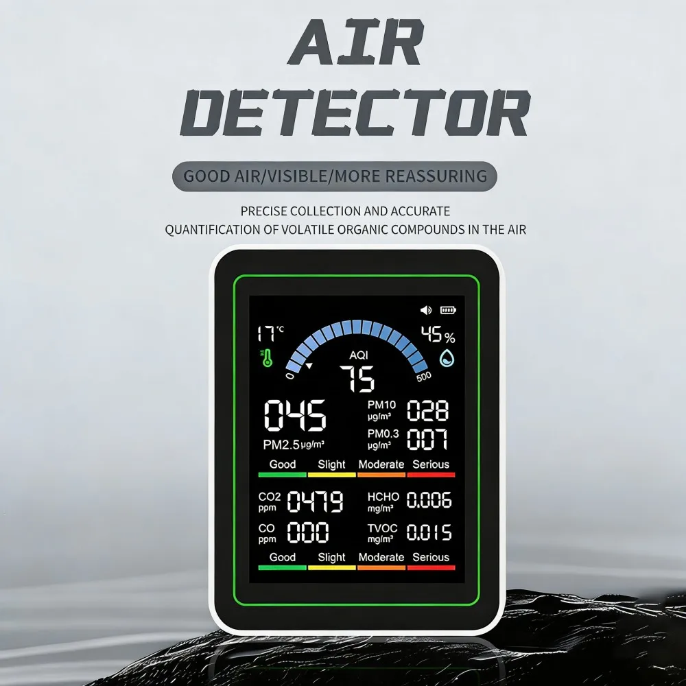 Temperature and Humidity CO2 Air Quality Detector 10 in 1 Carbon Dioxide Monitor PM0.3 PM1.0 PM2.5 PM10 Formaldehyde Detector