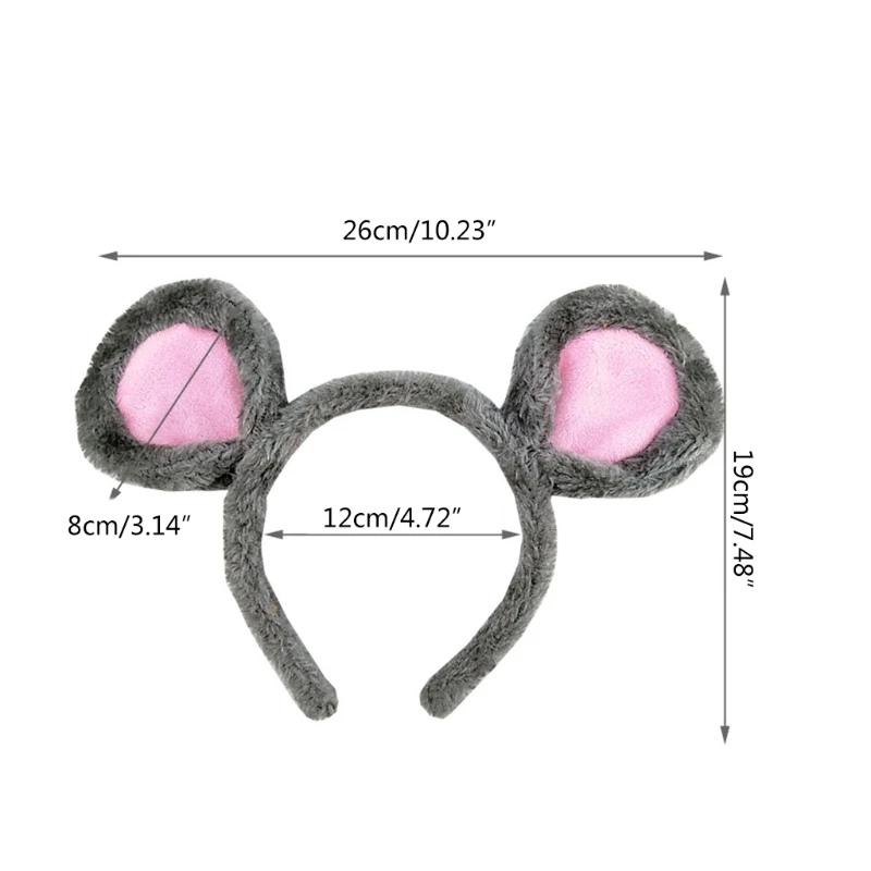 Cosplay Bear Ears Headband Plush Mouse Ears Hairband Cartoon Animal Headband for Makeup Washing Face Halloween Supplies