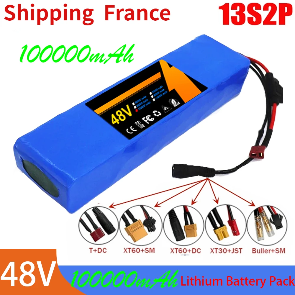 13S2P 48V 100000mAh 100Ah Lithium-ion Battery Pack with 250W 350W 500W 750W 1000W BMS And a complimentary 54.6V charger