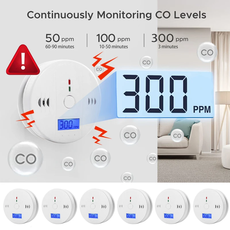 Portable Co Carbon Monoxide Gas Detector Alarm LCD Display Battery Powered 2024 Household Coal Stove Honeycomb Soot Detector