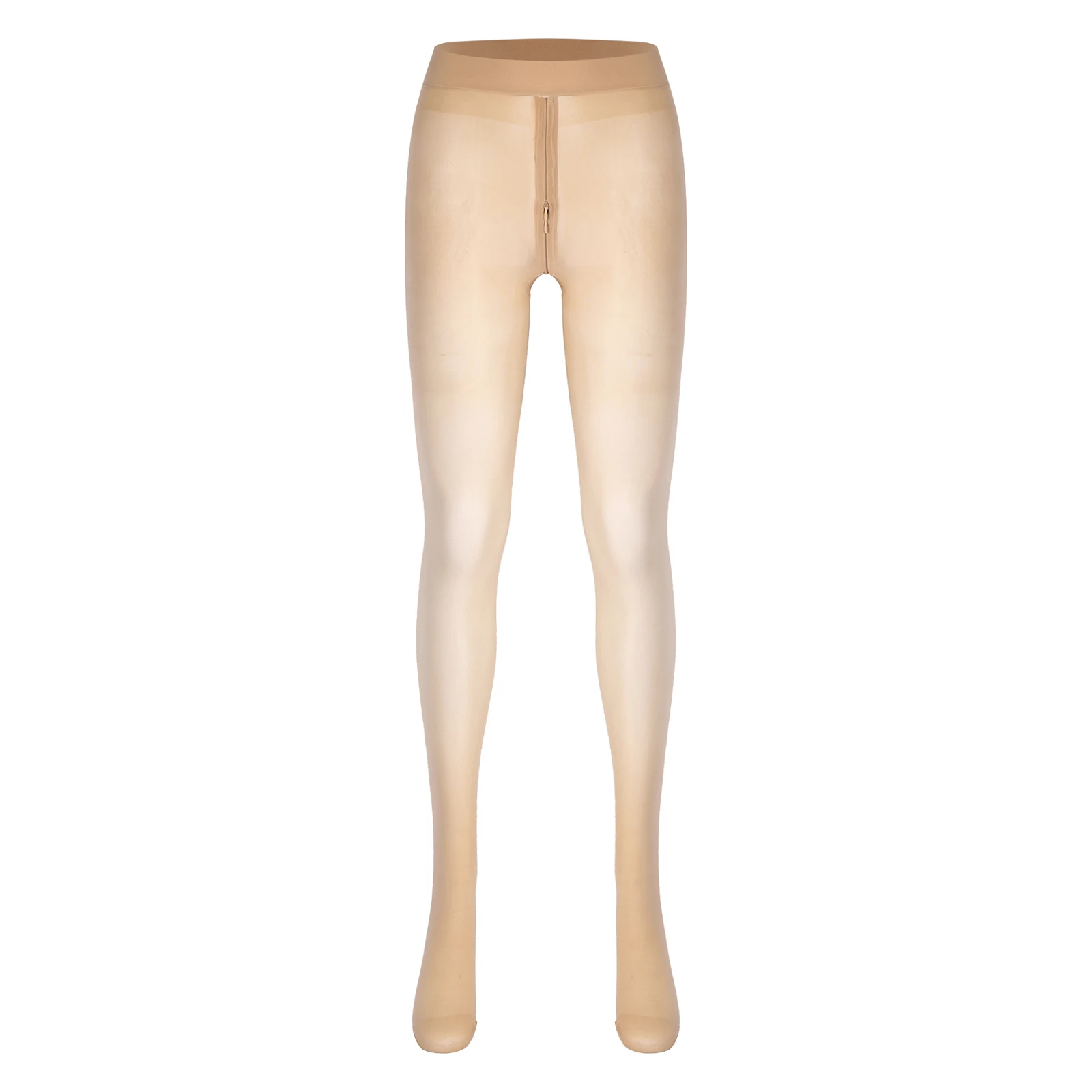 Women's Glossy See-through Pantyhose Stockings Sheer Stretchy Zipper Crotch Tights Pants Sexy Open Butt Leggings with Socks