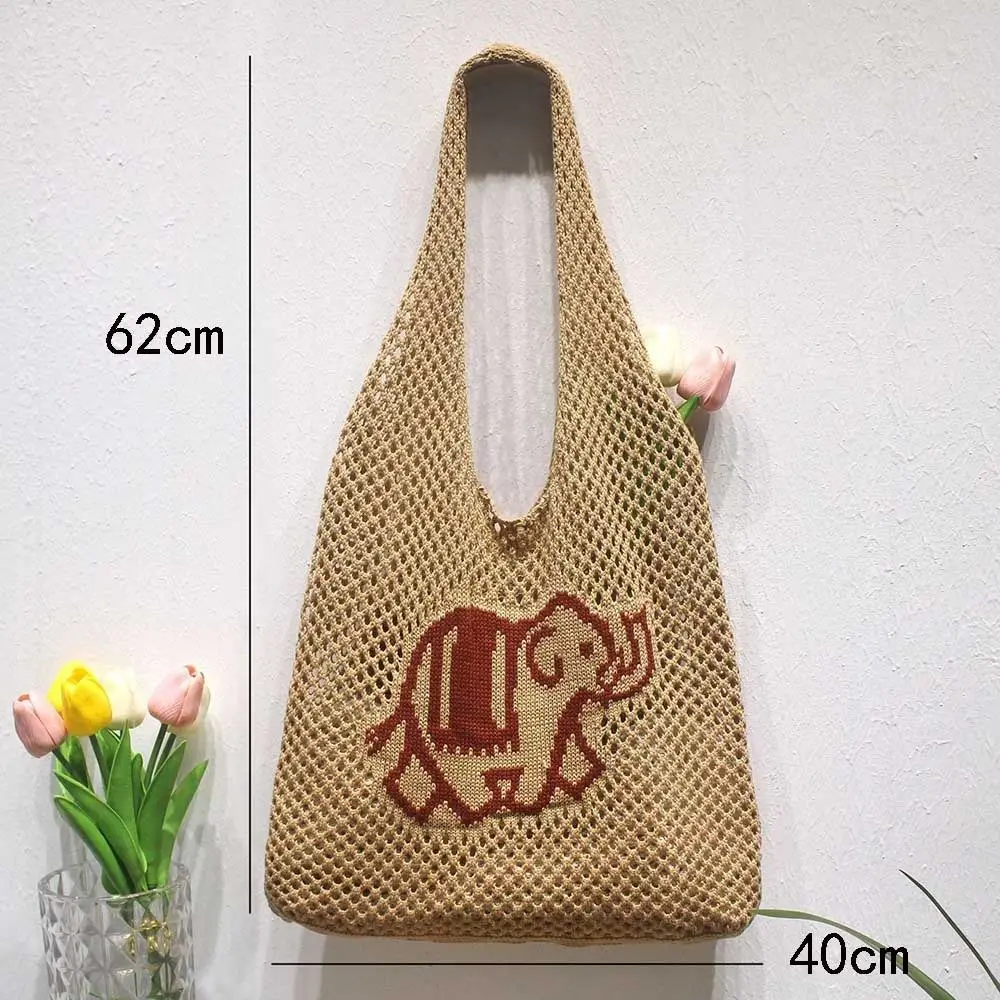 Oco tecido compras Tote para mulheres, Malas de ombro de tricô, Grande capacidade Crochet Bag, Novo