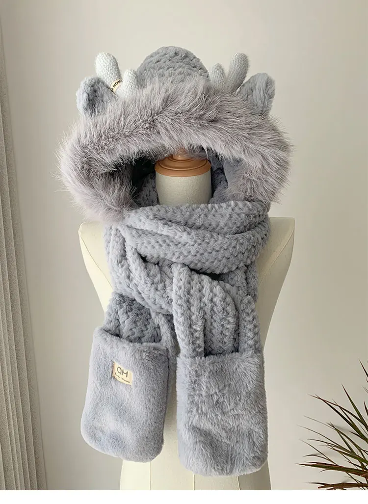 موضة الأيائل قرون أفخم قبعة وشاح قفازات المرأة الشتاء واقي أذن سميكة ليو فنغ قبعة الدراجات قبعة تزلج يند برهان