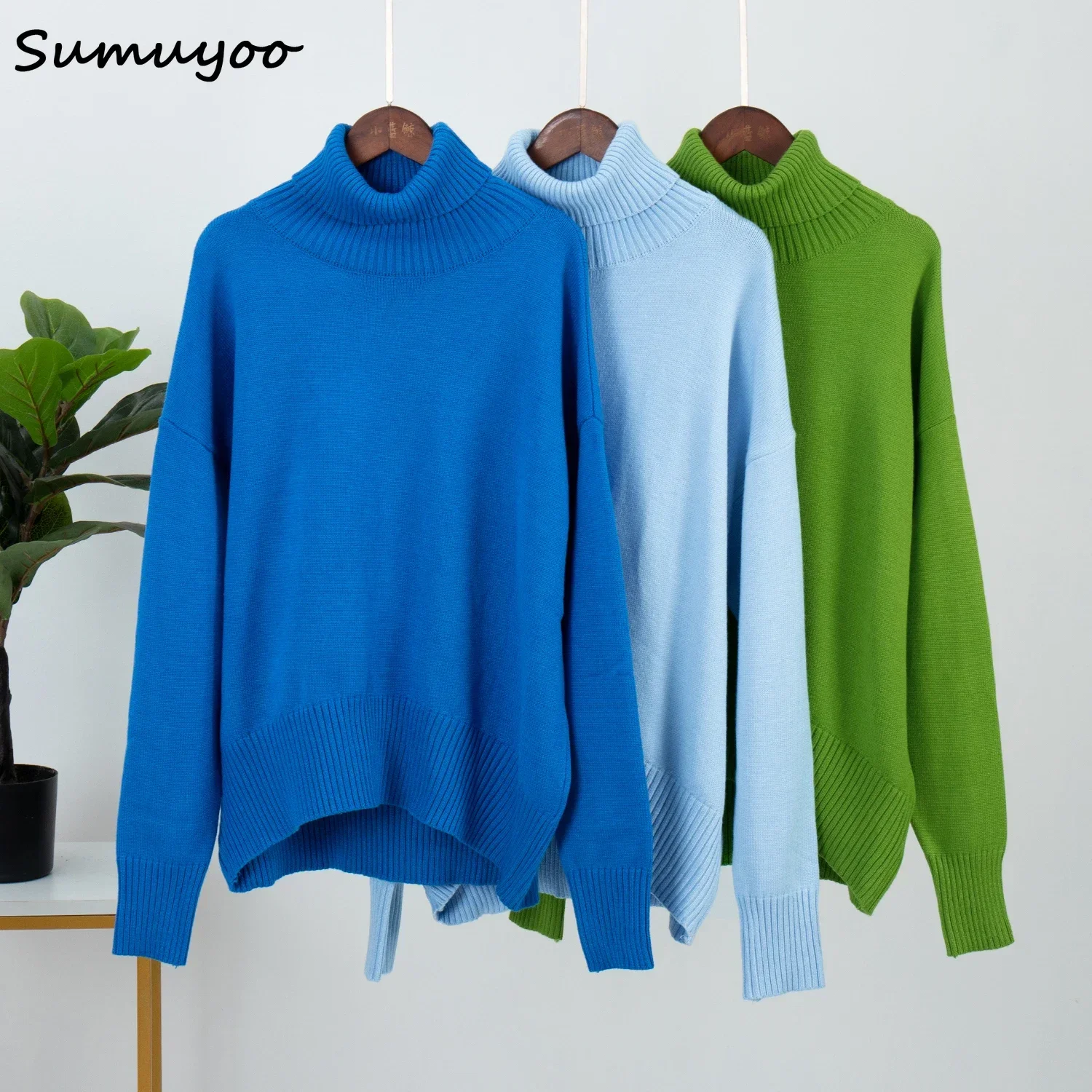 Sumuyoo Women Turtleneck Sweater CHIC Autumn Winter Thick Warm Pullover Top Oversized Casual Loose Knitted Jumper Female Pull