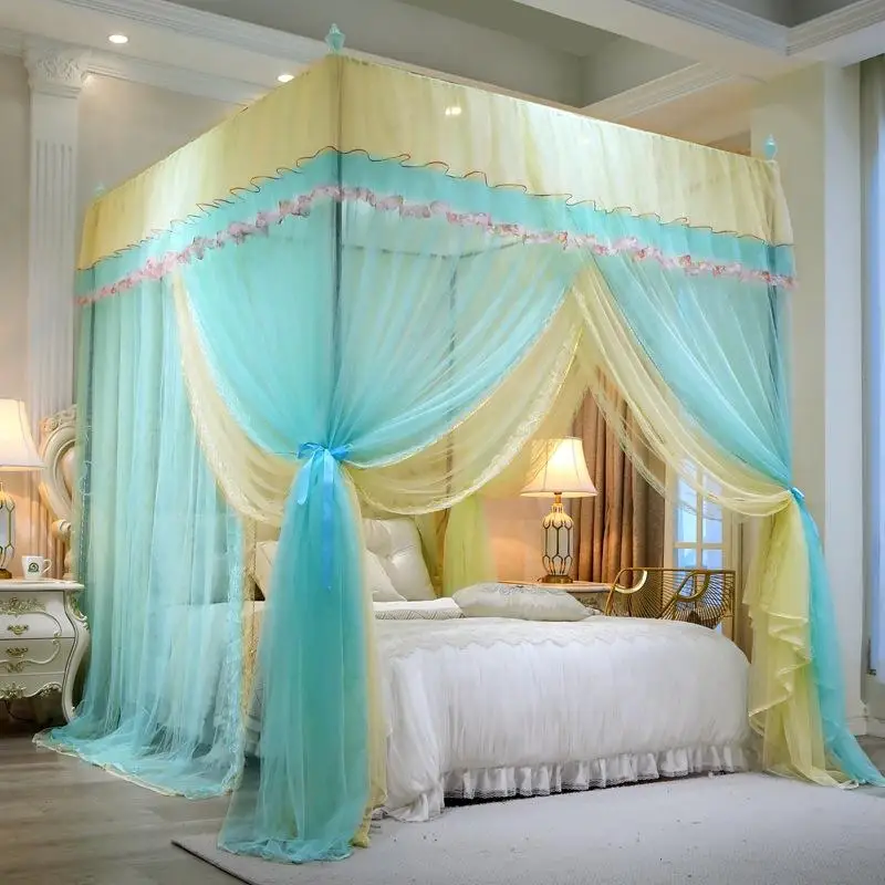 2025 New Palace Double-Layer Contrasting Mosquito Net Girl Style Encrypted Triple Door Soft Mesh Floor Bed Canopy with Folds