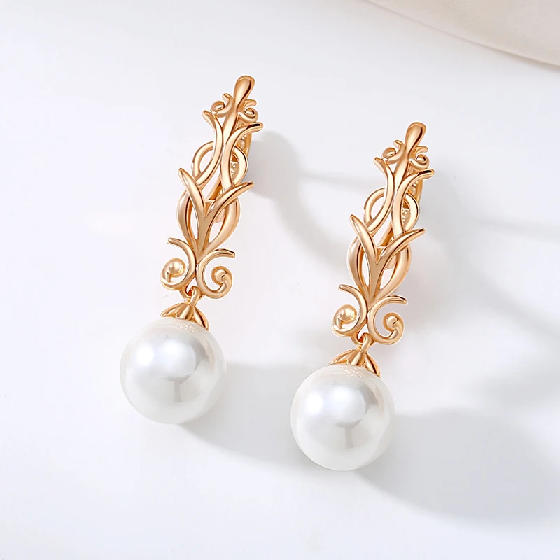 SYOUJYO Luxury Pearl Long Drop Earrings For Women 585 Rose Gold Color Fine Wedding Jewelry Trendy Easy Matching Dangle Earring