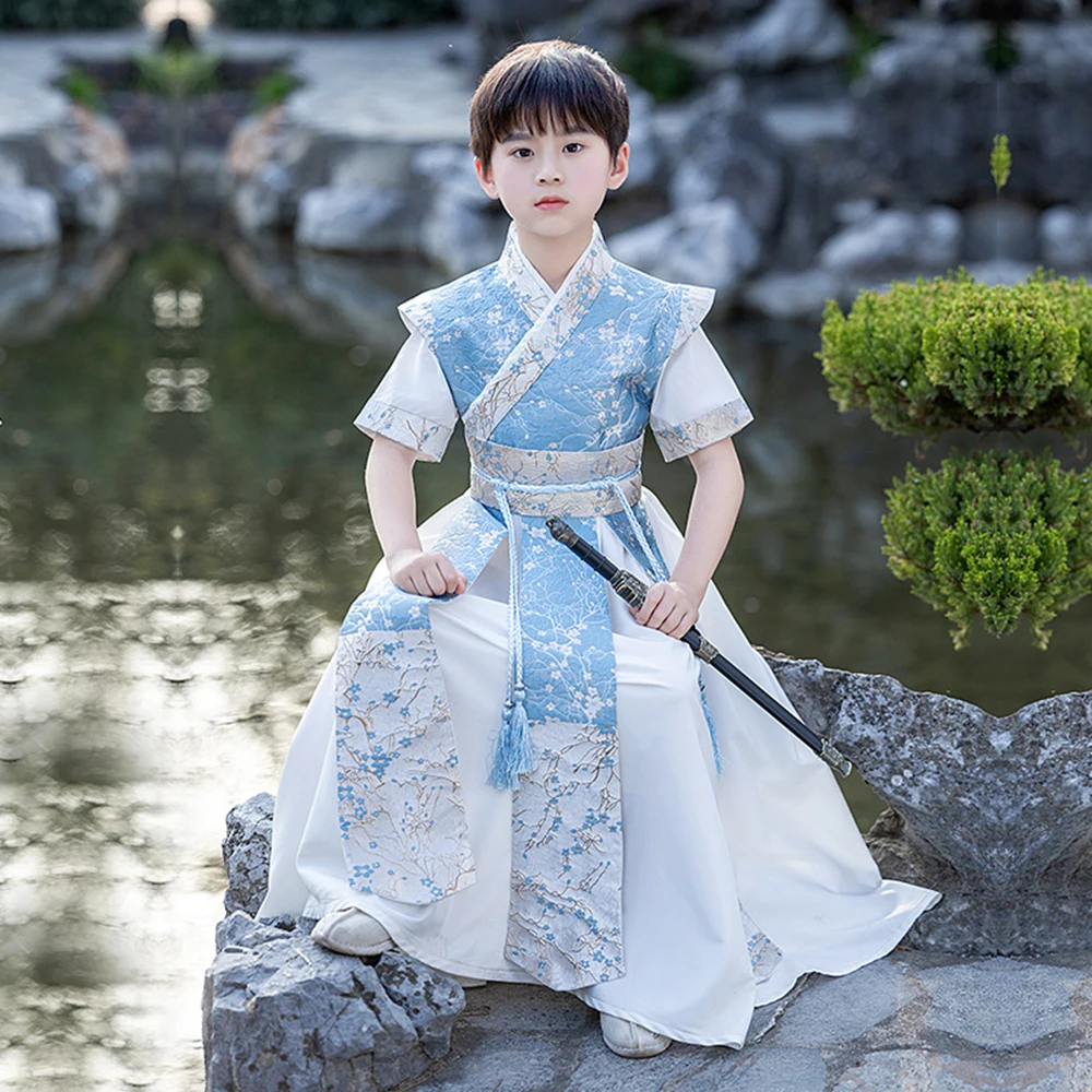 

Child Chinese Traditional Knight-Errant Style Improved Hanfu Stage Costume Boy Summer Clothing High Quality Halloween Tang Suit