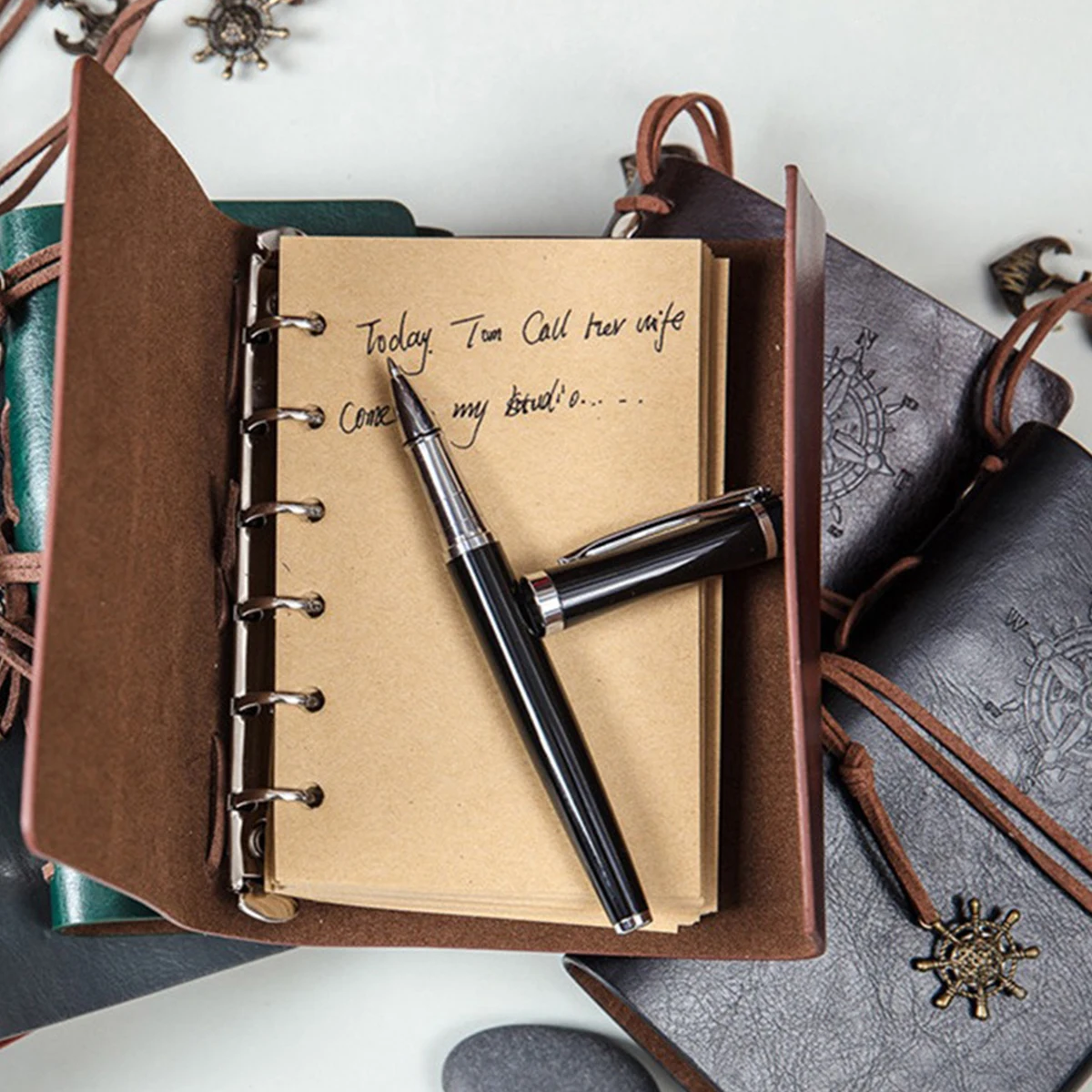 The Vintage Notebook Has A Replaceable Kraft Paper Lining and A PU Leather Soft Cover for Travel Diaries and School Stationery