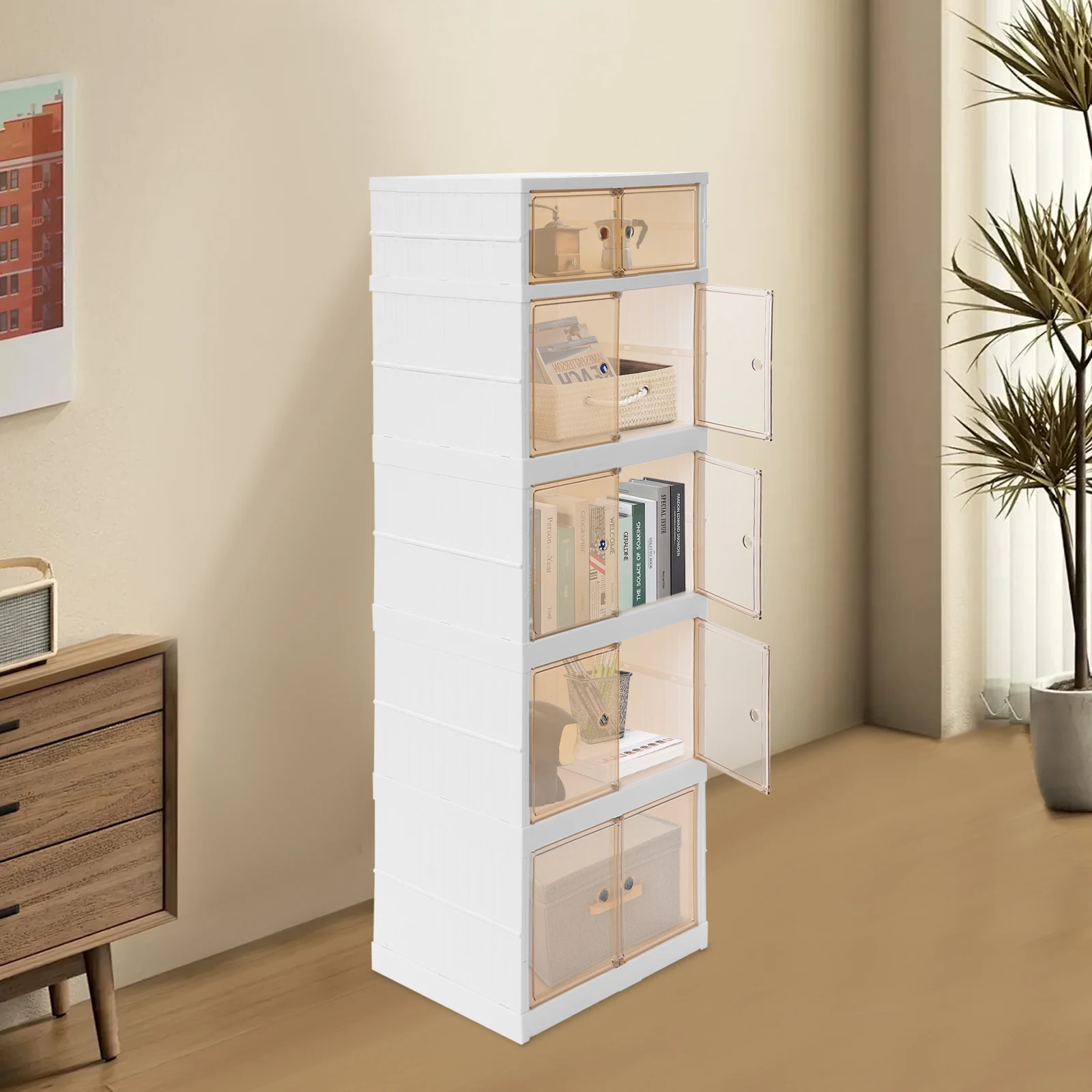 

5 Storey Double Open Door Kitchen Cabinet For Home Living Room To Store