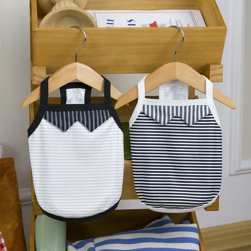 Pakaian anjing bergaris Teddy tipis musim panas kucing Bichon keren rompi Corgi anjing kecil lembut kamisol perlengkapan hewan peliharaan XS-XL