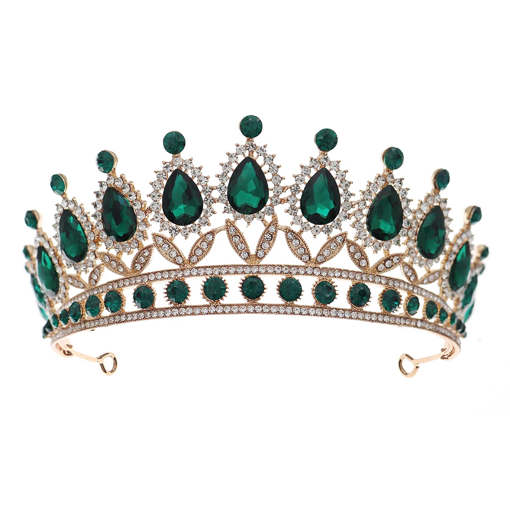 Green Crystal Tiaras and Crowns for Women Wedding Bridal Hair Accessories Baroque Vintage Rhinestone Head Jewelry Diadems image 6