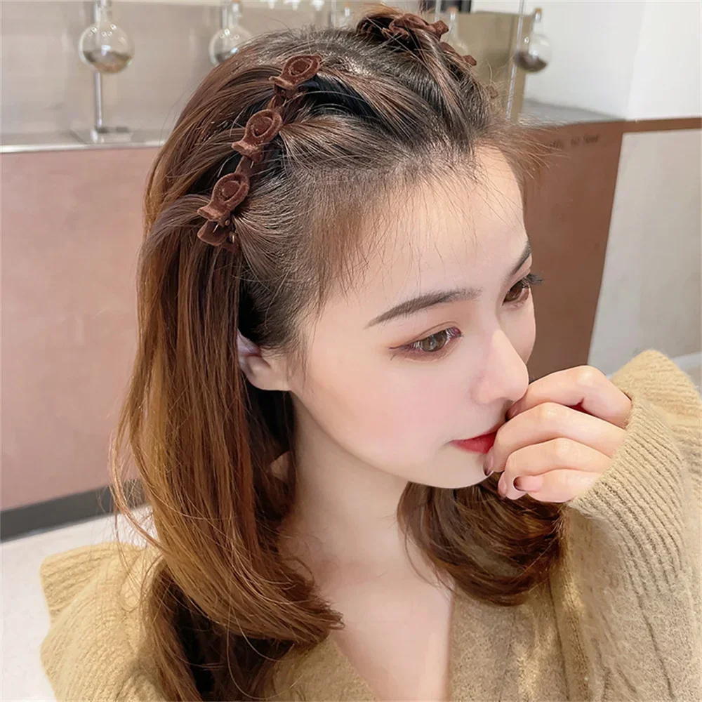 New Solid Color Braided Hair Clips Small Fragrant Hair Clip Shredded Hair Bangs Clip Forehead Flock Braided HairClip Accessory