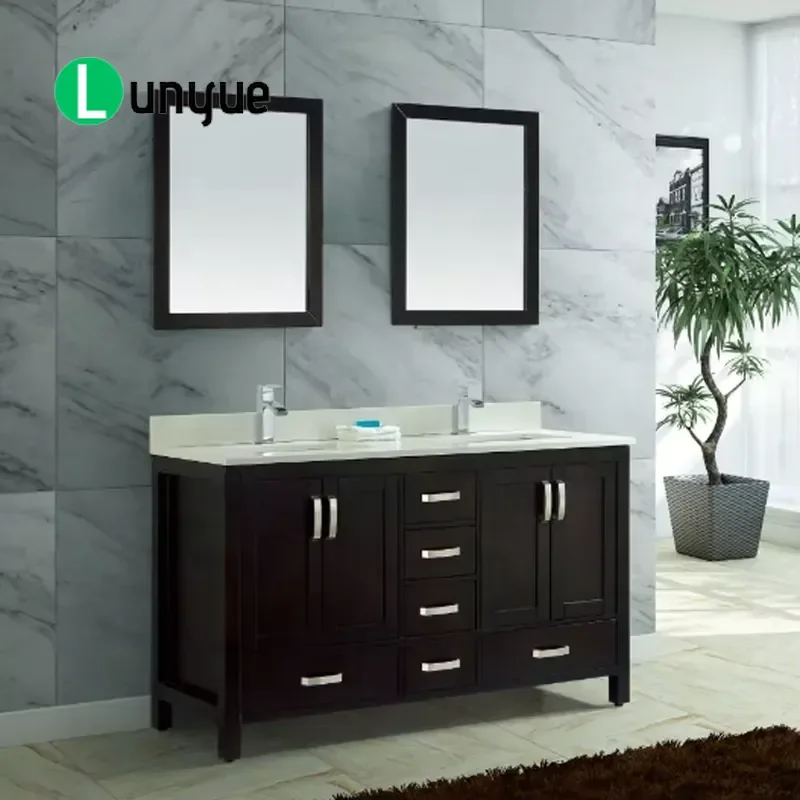 60 Inch Wooden Bathroom Vanity Cabinet with Quartz Stone Countertop Modern Storage Furniture for Home Bath Room Sink Base